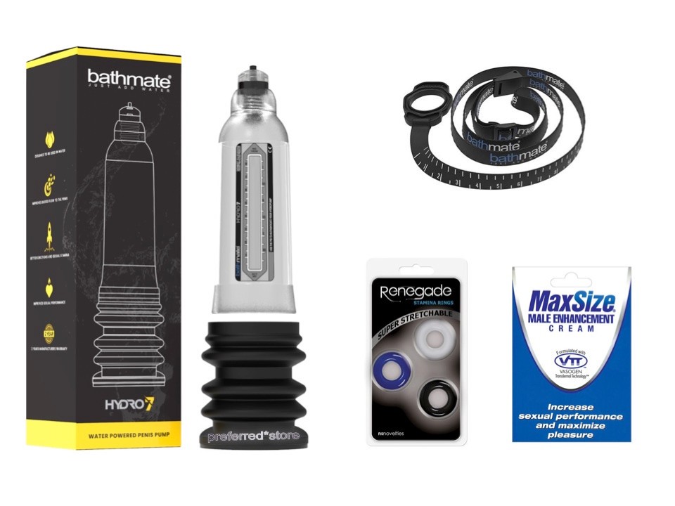 BATHMATE HYDRO 7 BUNDLE CLEAR HERCULES HYDROPUMP HYDROMAX WATER PENIS ENLARGER