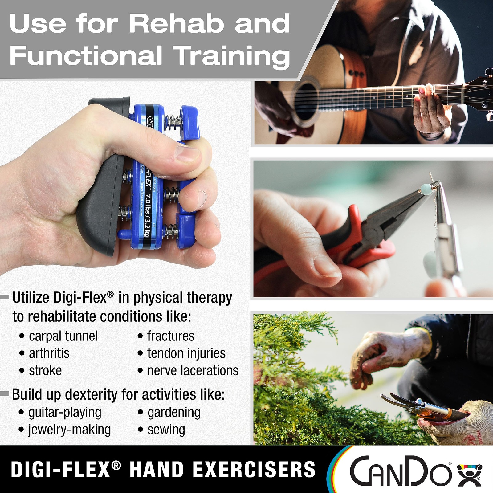 CanDo Digi-Flex Hand and Finger Exerciser Blue-Heavy - For Dexterity, Streng...