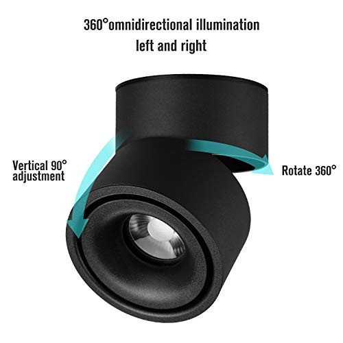 LED Ceiling Spotlight - Wall Light 360°Adjustable 3000K（warm light） Black