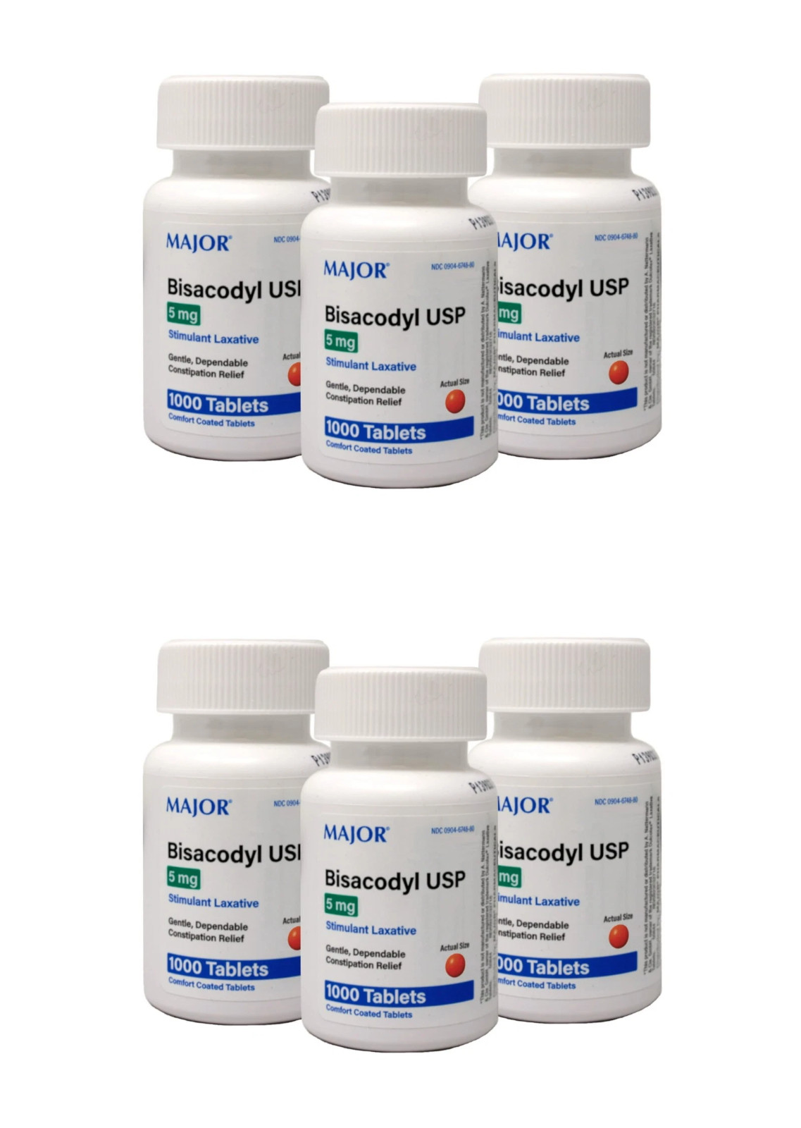 6-PACK Major Bisacodyl Stimulant Laxative 1000-Count Each GLOBAL SHIPPING