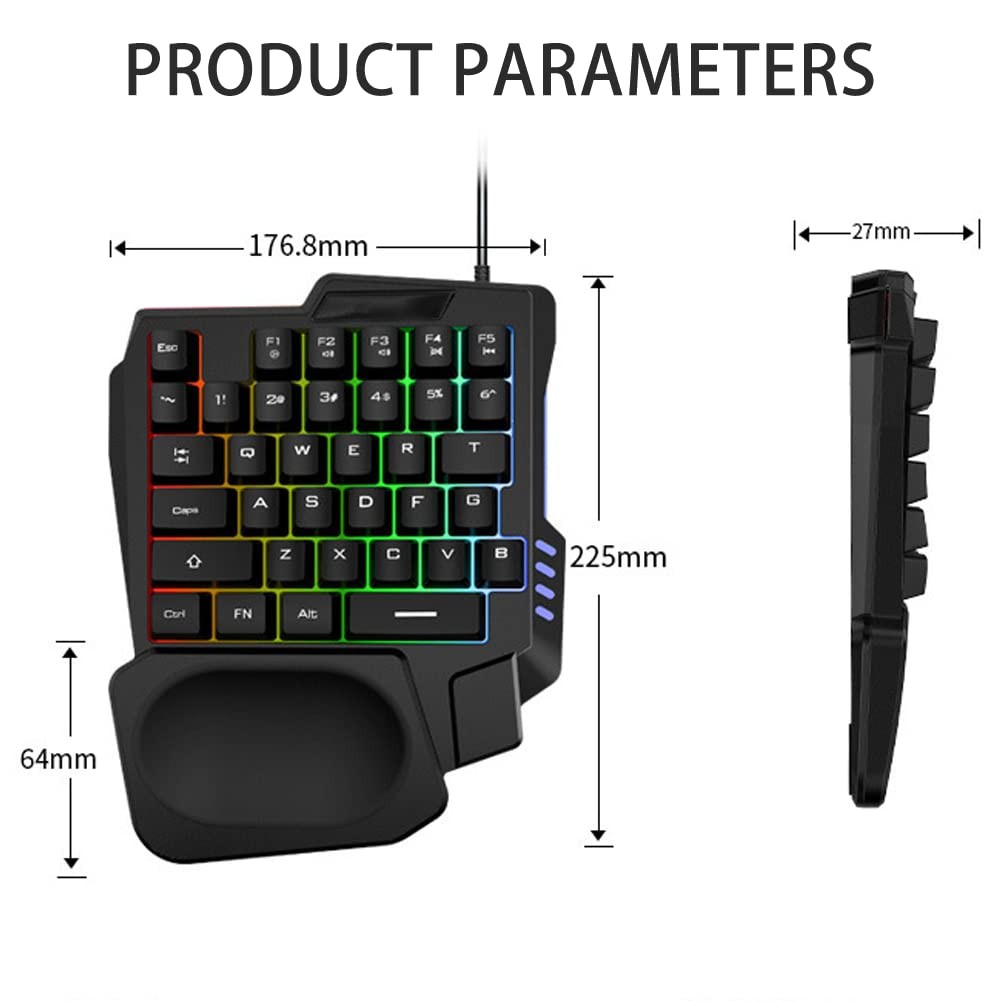 OneHanded Mechanical Gaming Keyboard 35 Keys Waterproof 3 Color Backlight