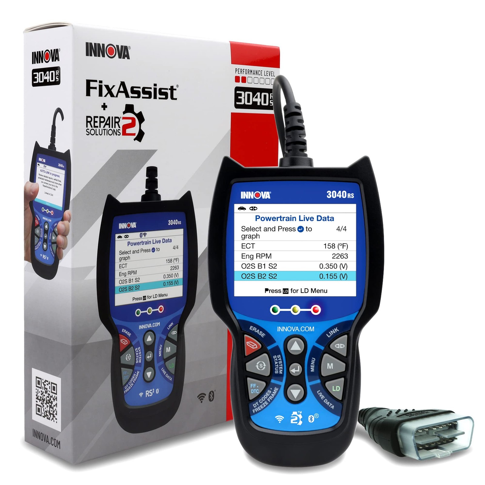 INNOVA 3040RS, OBD2 Scanner, Live Data Streamer, Battery/Alt Tester, 3040RS