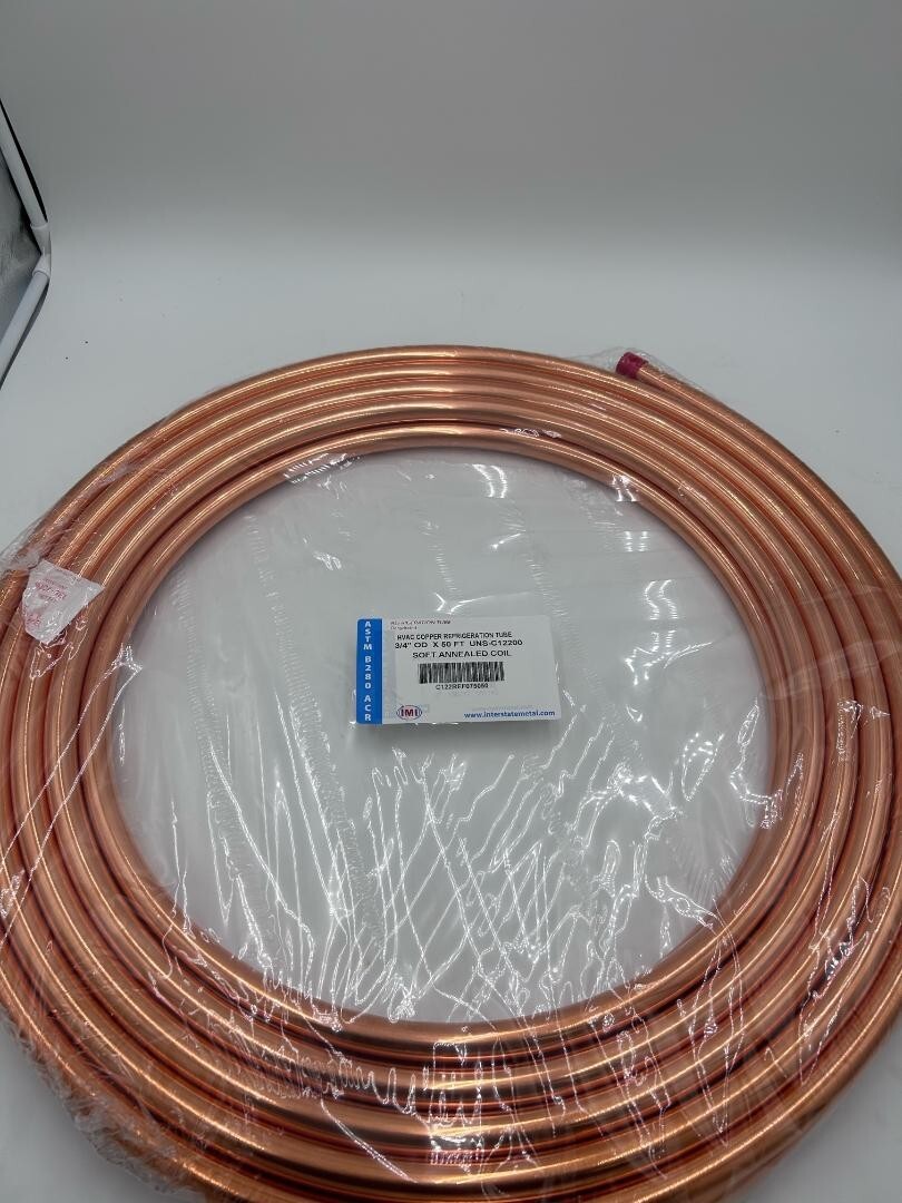 Copper Tubing Refrigeration Tube 3/4 OD X 50 FT ACR ASTM B280 Copper tube