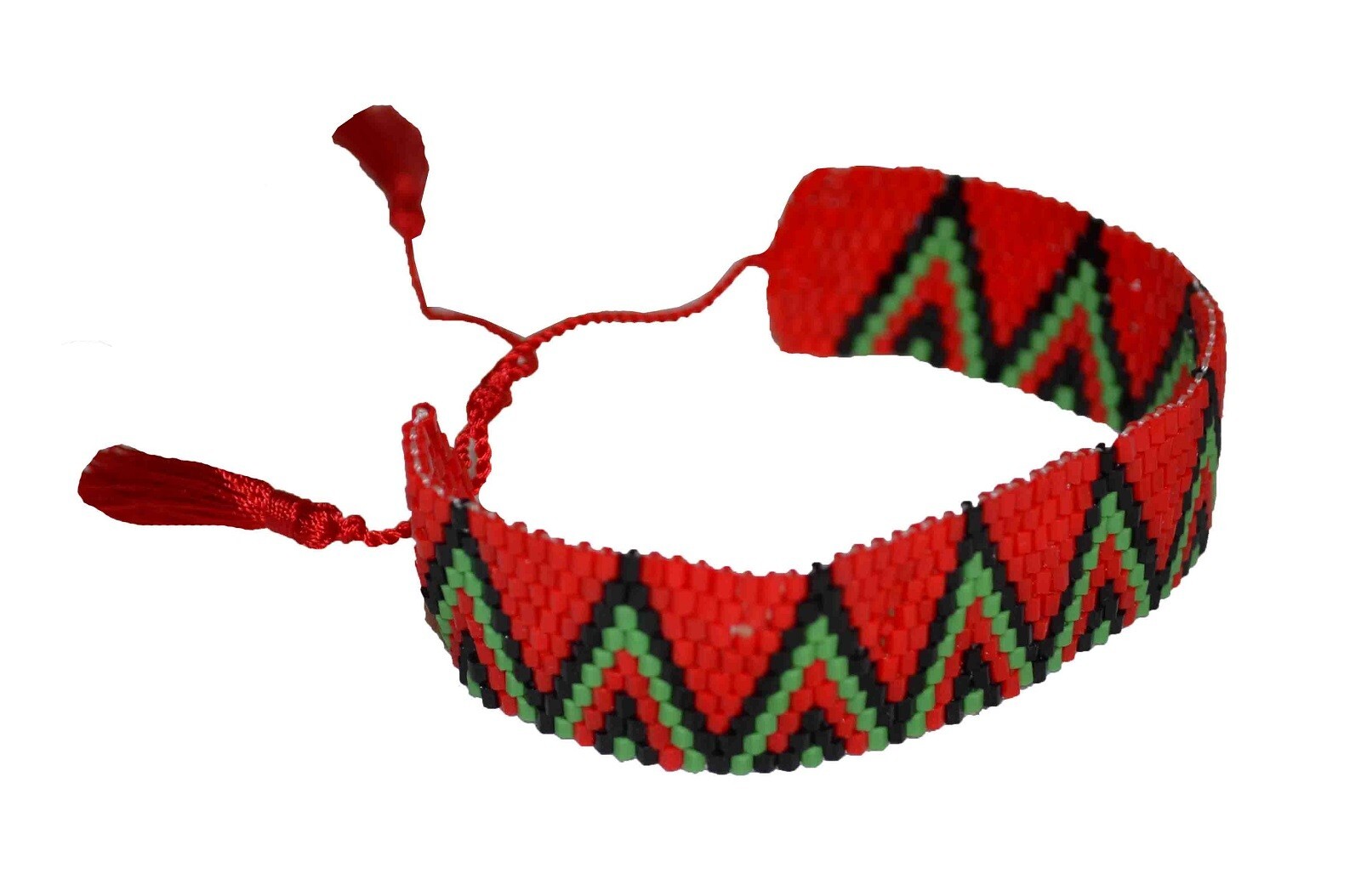Tiger Smile Glass Bead Pan African Flag Adjustable Bracelet Red Black Green #8