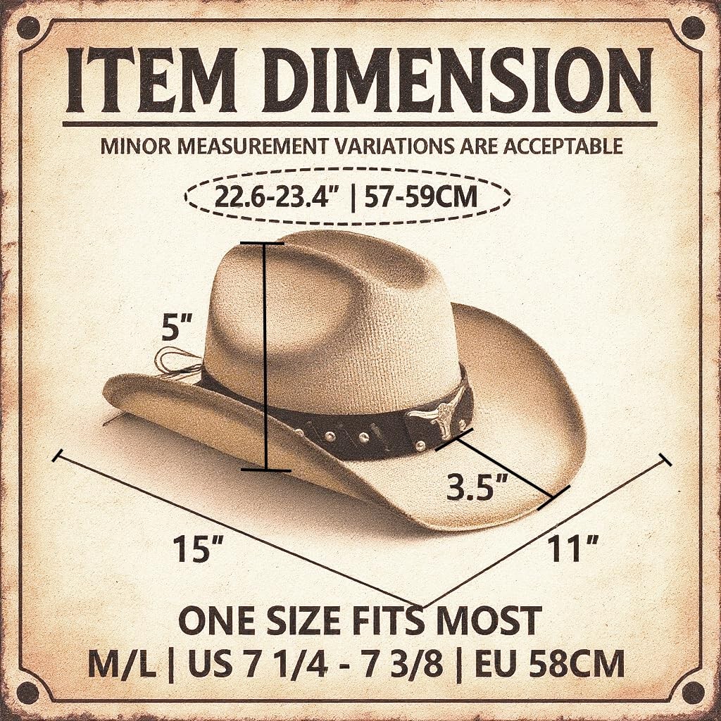 Men's and Women Western Bullhead Cattleman Crown Straw Cowboy Cowgirl Hat, Brown