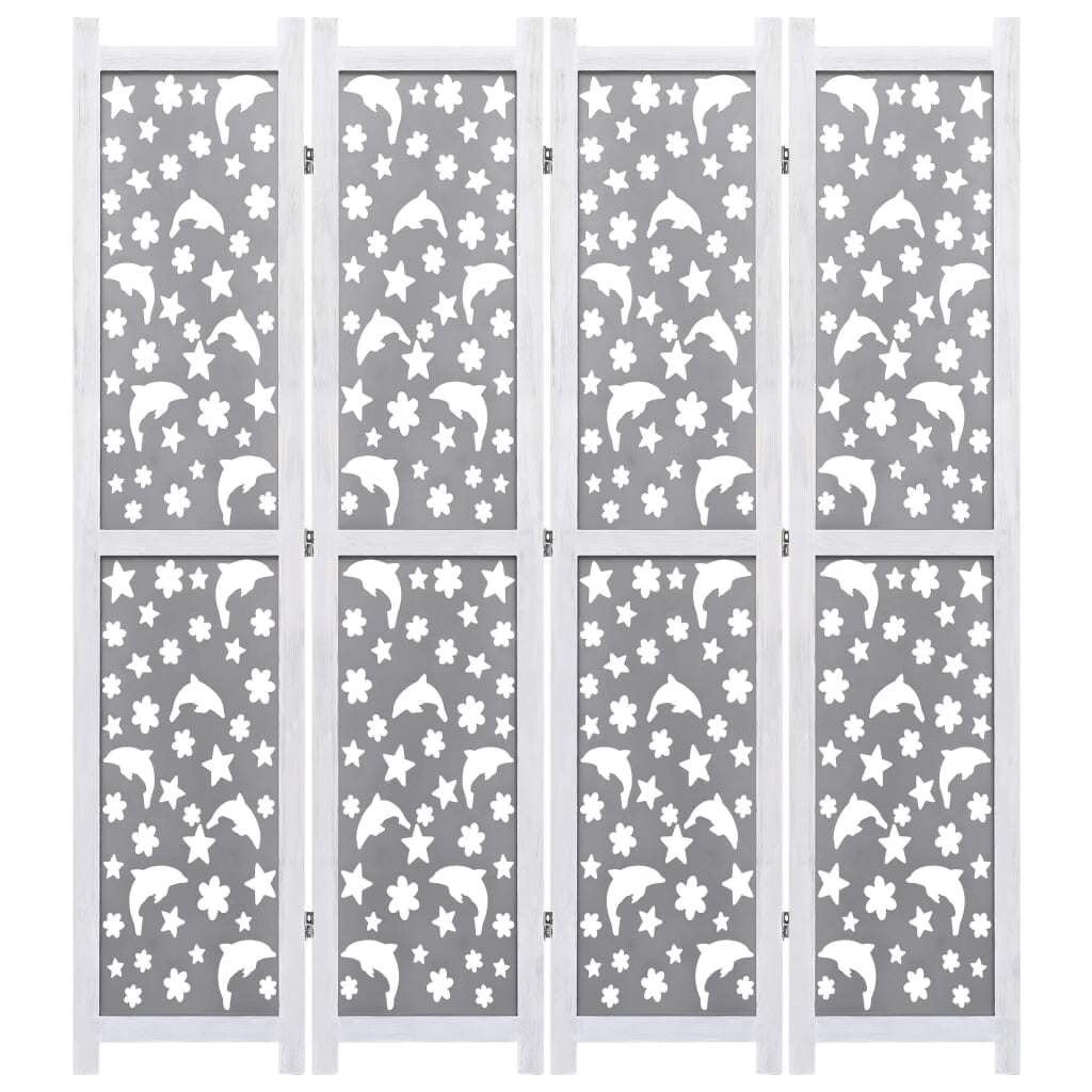 4-Panel Room Divider Gray 55.1"x65" Solid Wood