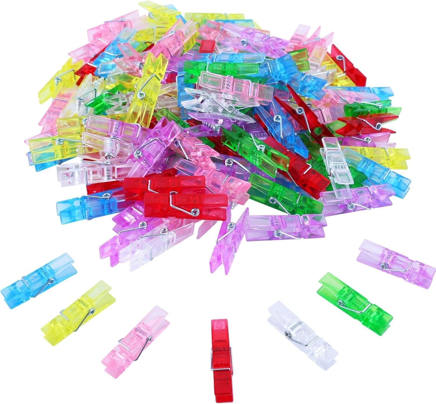140 Pcs Mini Clothes Pins Colored, Small Clear Clips for Hanging Picture, 1.37 I