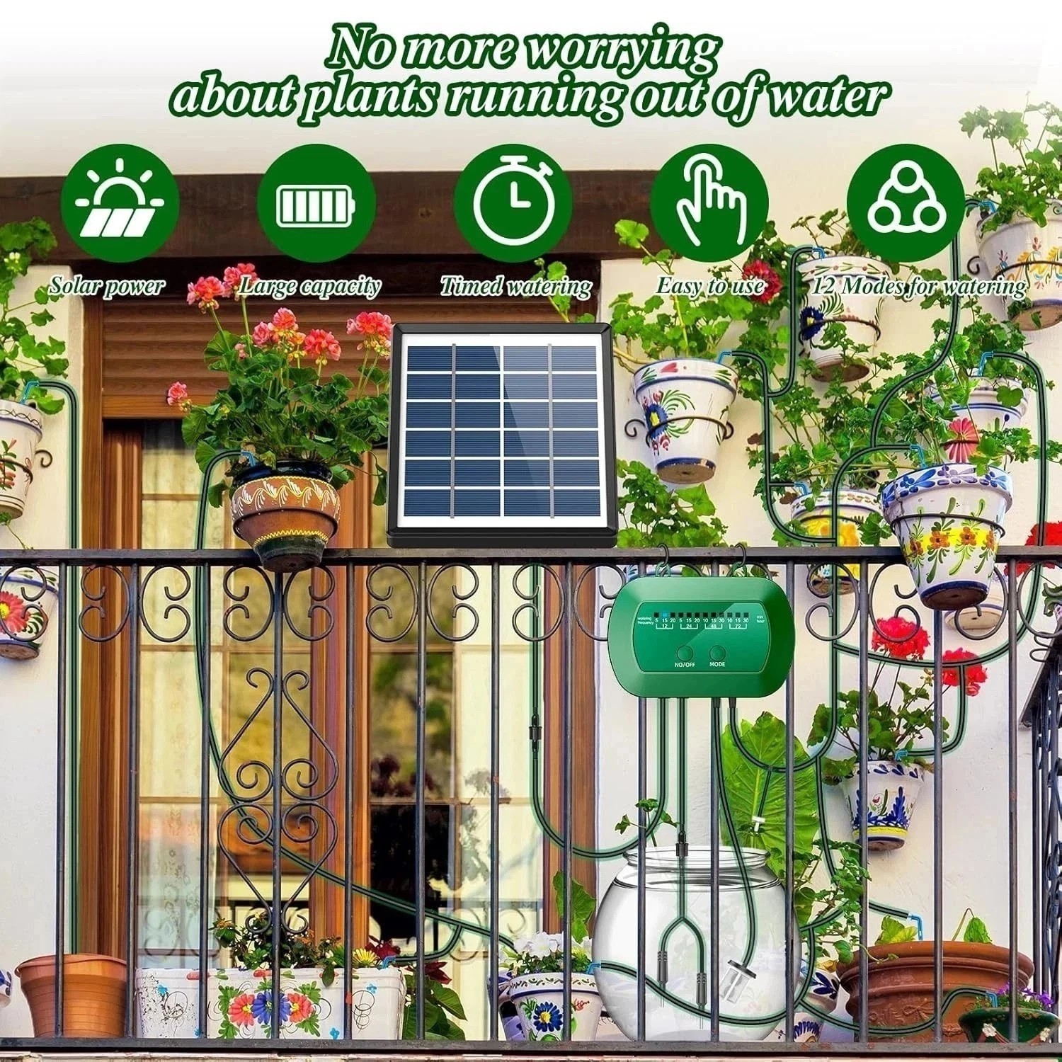 🌈50FT Solar Automatic Drip Irrigation System Kit Plant Watering Timer Garden
