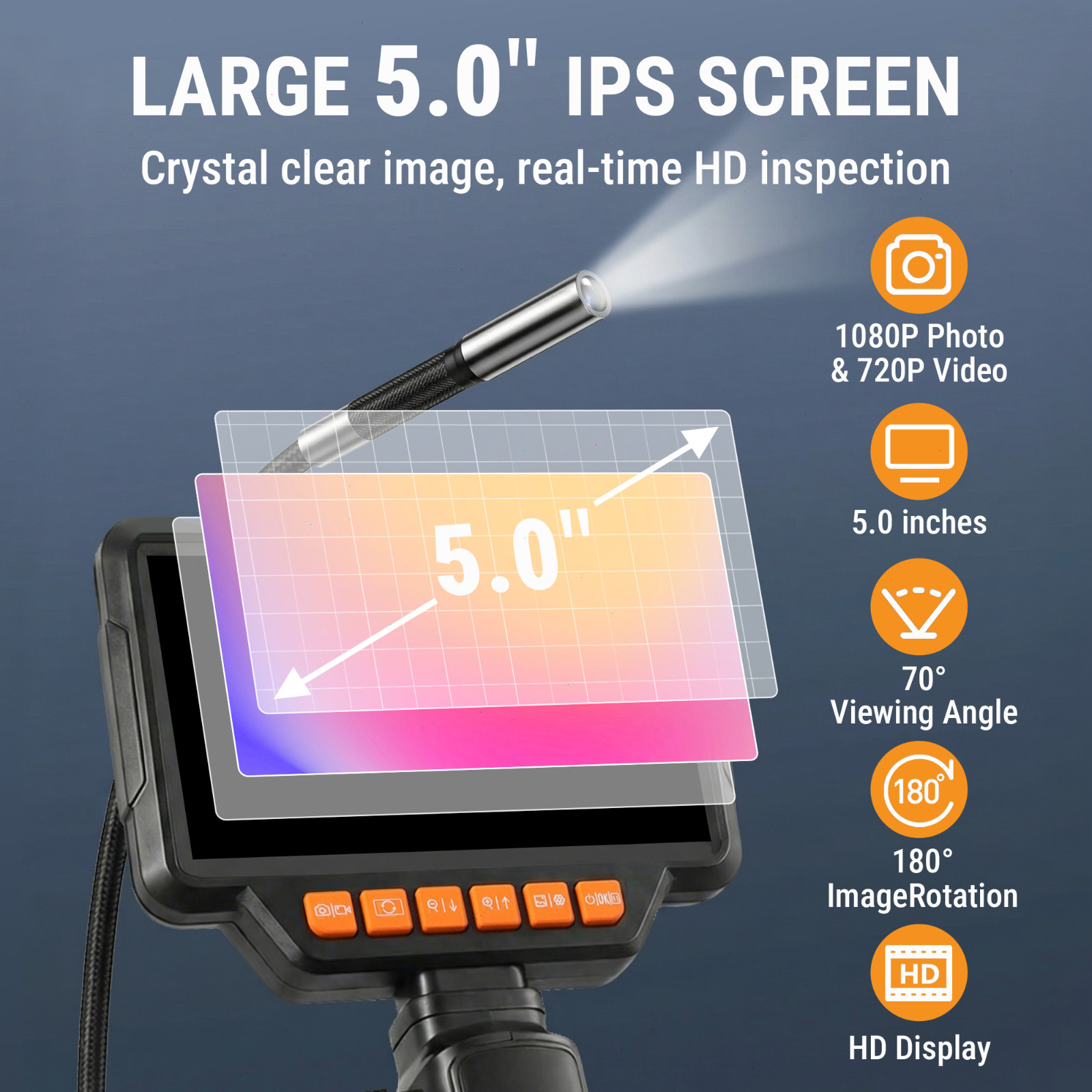 Articulating Borescope Camera, 6.2mm Borescope Endoscope with 5" IPS Screen