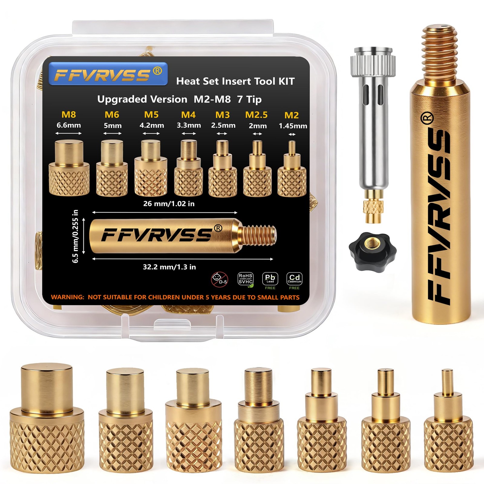 Premium Heat Set Insert Tool kit, for Threaded inserts M2-m8 Upgraded 8 Tips