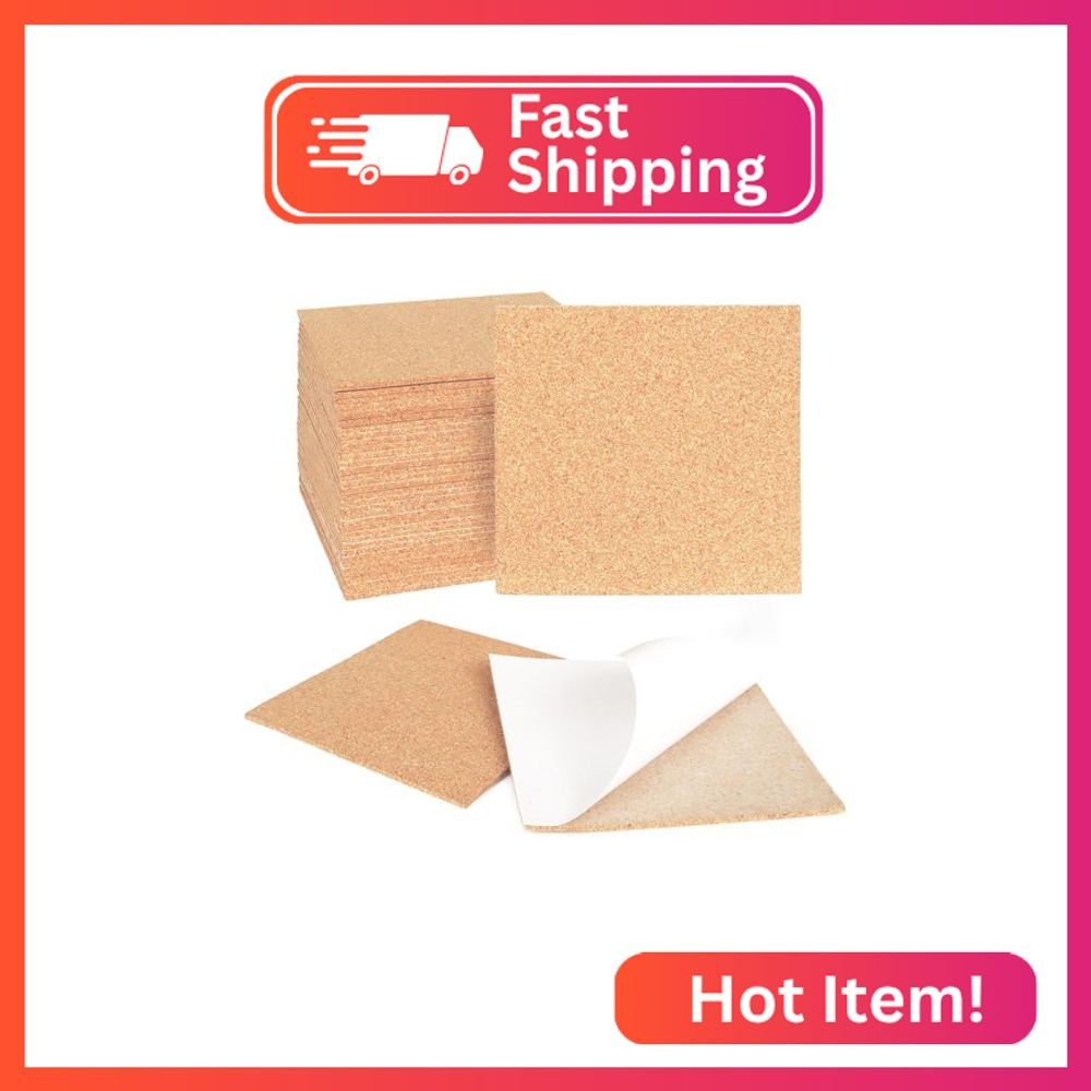 GravGrow 36 Pcs 2mm Thick Self-Adhesive Cork Sheets & Coasters, 4 x 4 Inch Squar