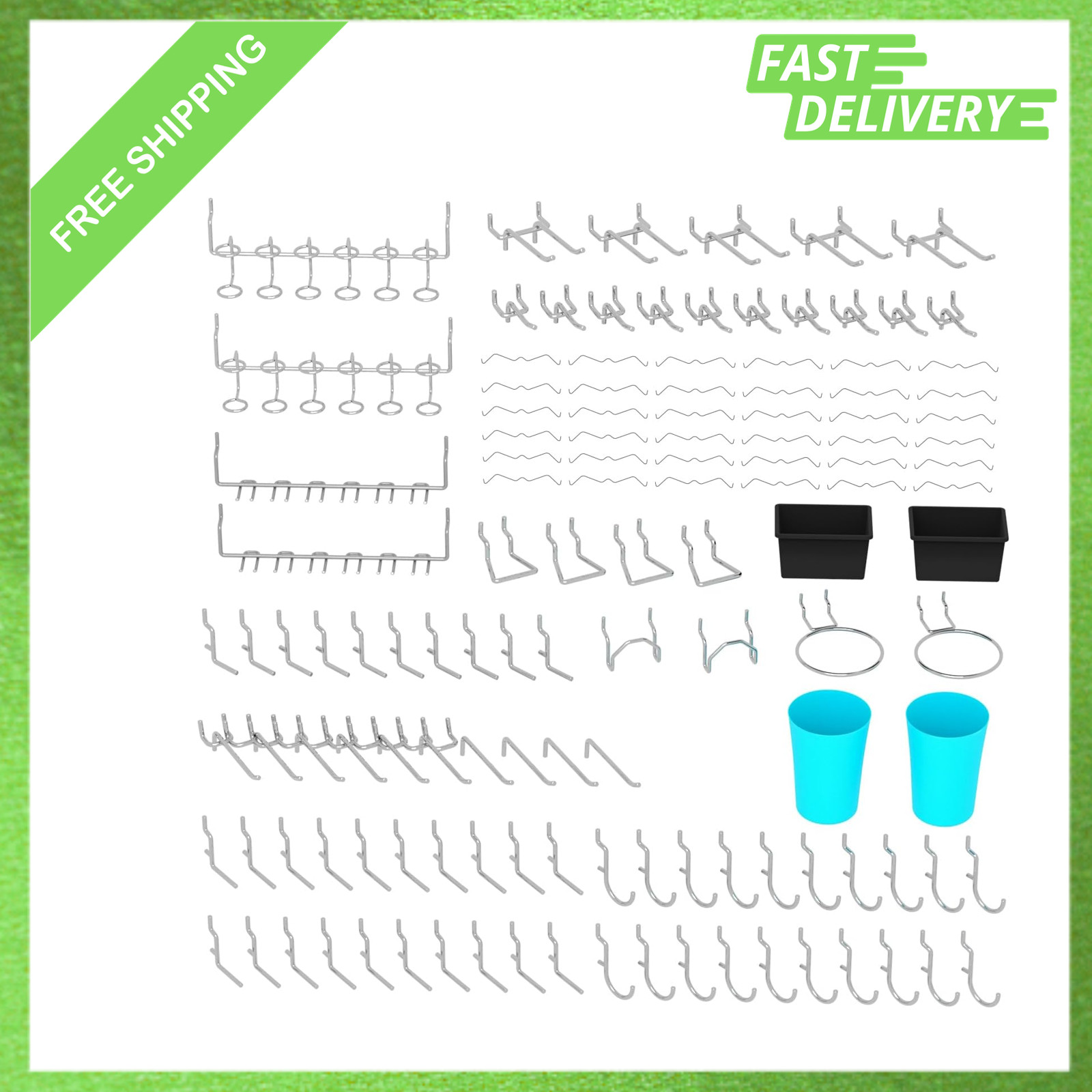 157 Piece Heavy Duty Metal Pegboard Hook Set with Storage Bins for 1/4 Inch