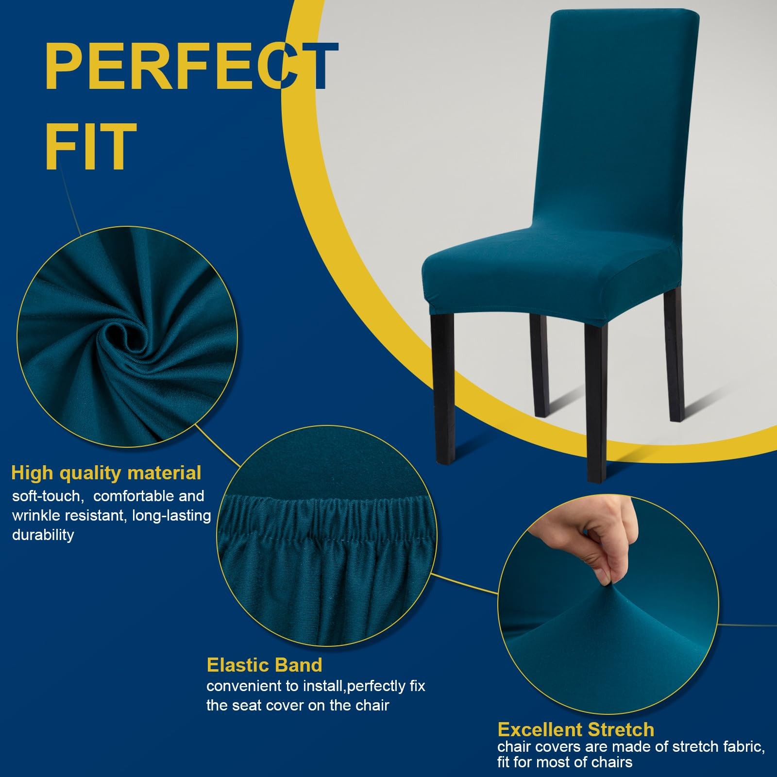 Fafua Chair Covers, Stretch Kitchen Covers/Dining Room .Peacock Blue