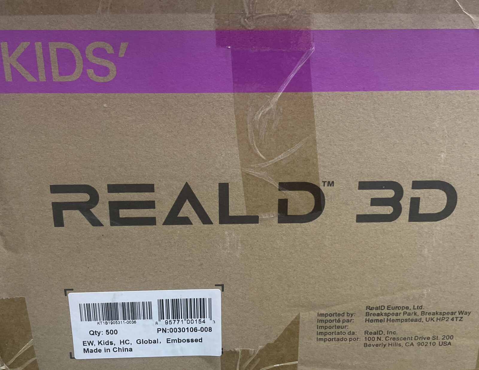 Real D 3D Glasses - Child Size Passive Movie Theater 3-D Brand New BOX of 500
