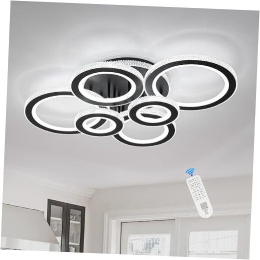 Modern LED Ceiling Light 6 Rings Flush Mount Ceiling Light with Round Black