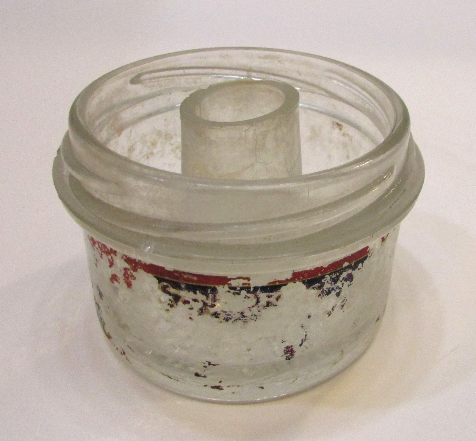 Primitive Antique 1899 Sanford Utopian Photo Paste Glass Jar w Center Water Well