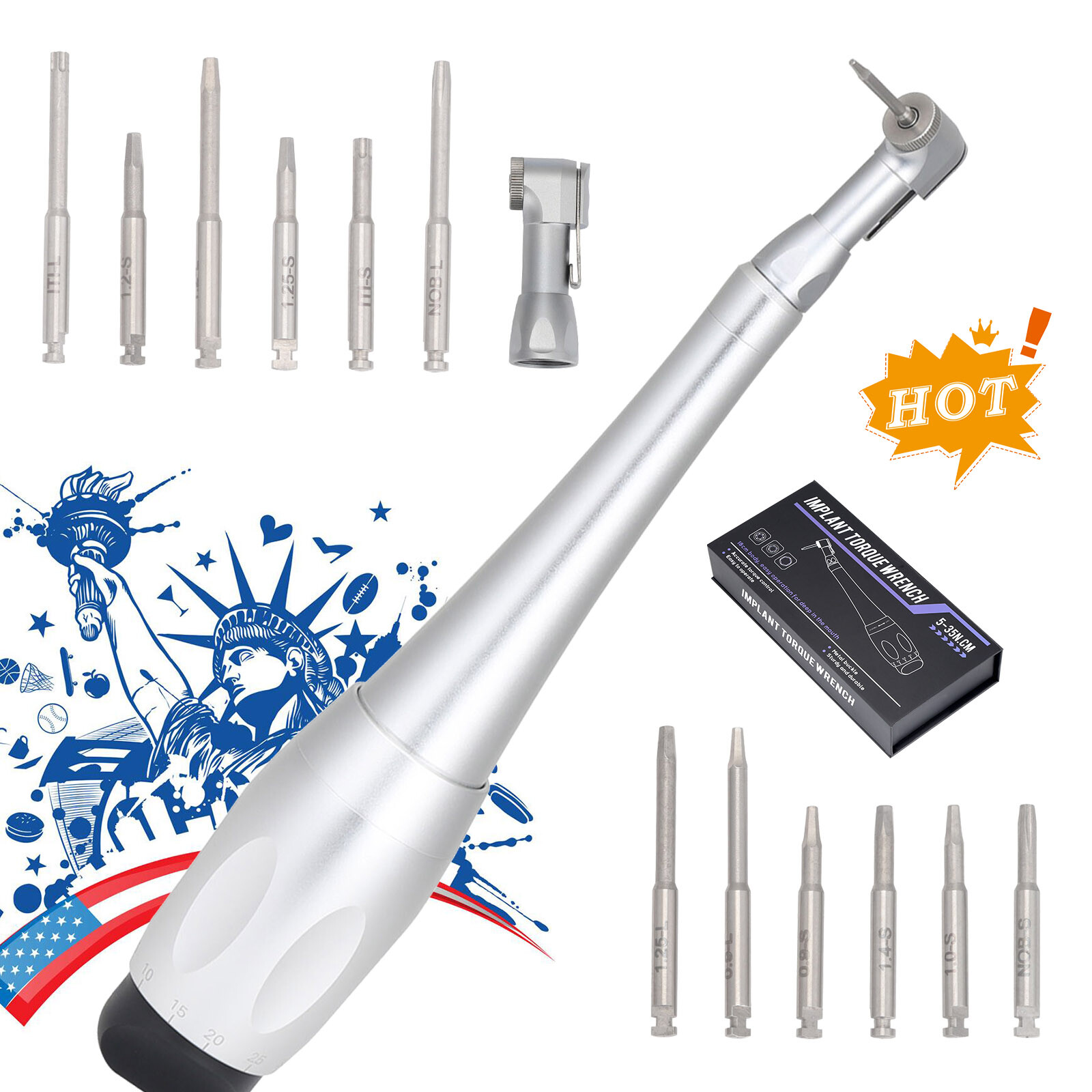 Dental Universal Implant Torque Wrench Handpiece 16*Drivers + Replacement Head