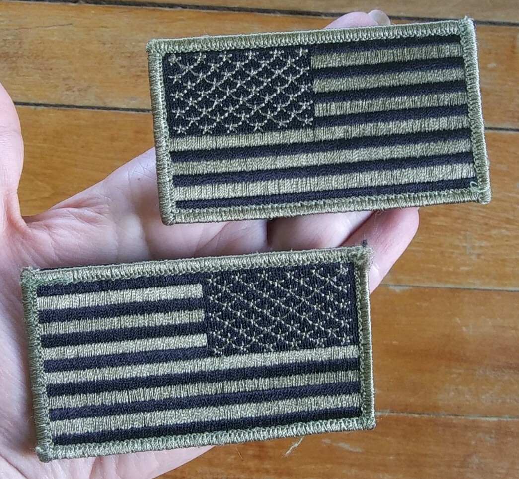 US MILITARY USA AMERICAN FLAG ~ SET of 2 Hook Backing Patches