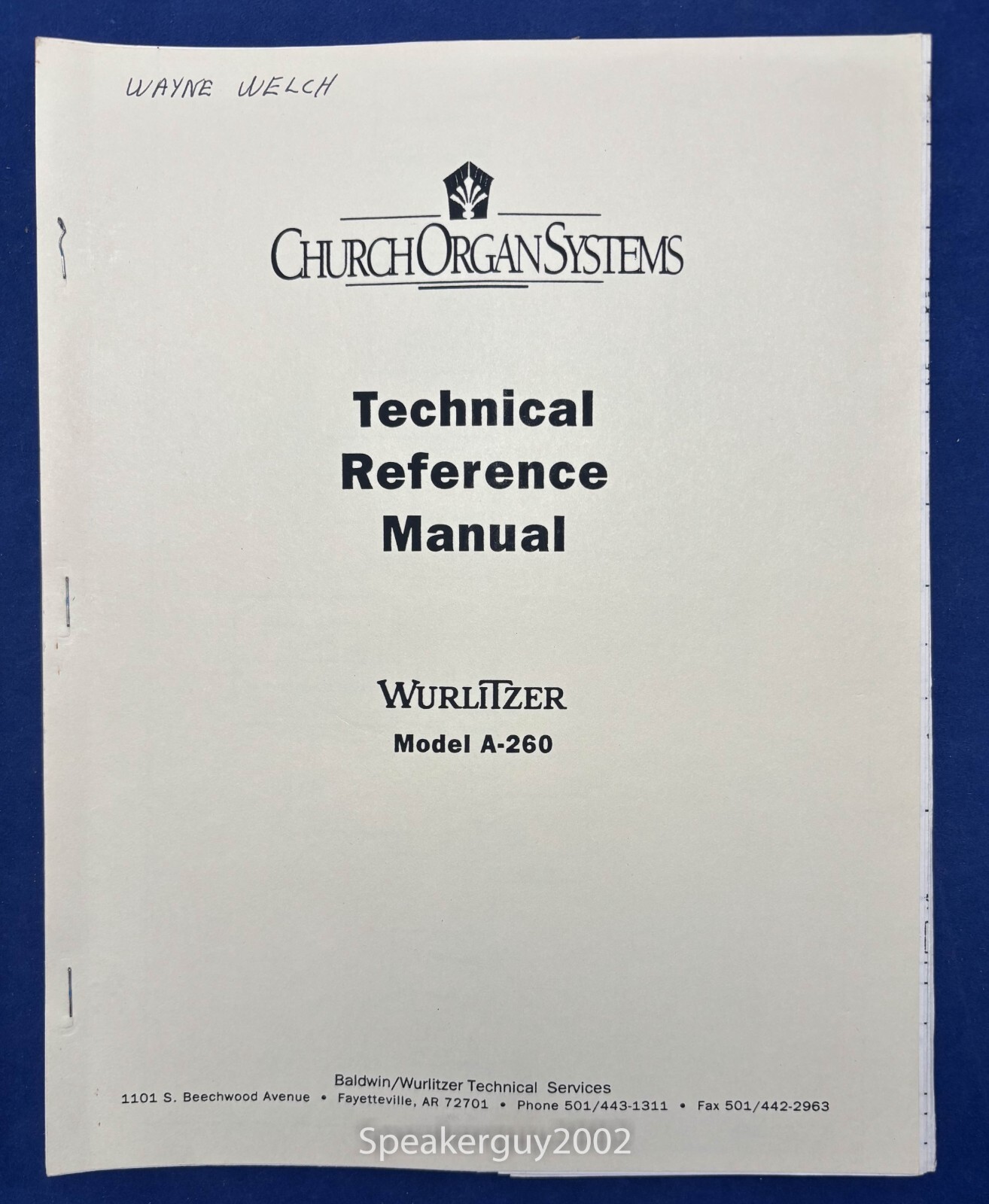 Church Organ Systems Technical Reference Manual / Wurlitzer A-260