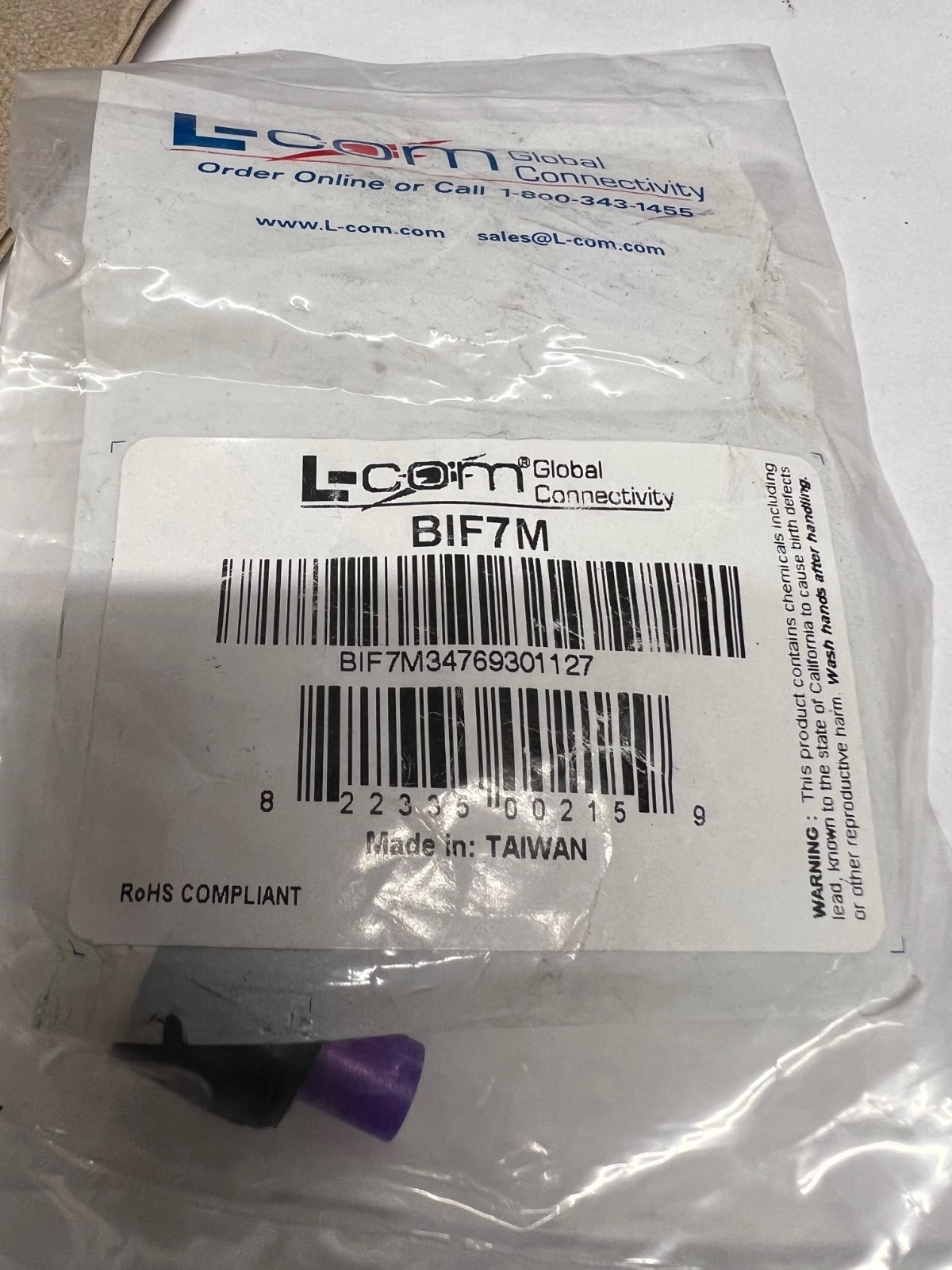 BNC Terminator, Male, Colored Cap, RG59 (75 Ohms) Lot of 5