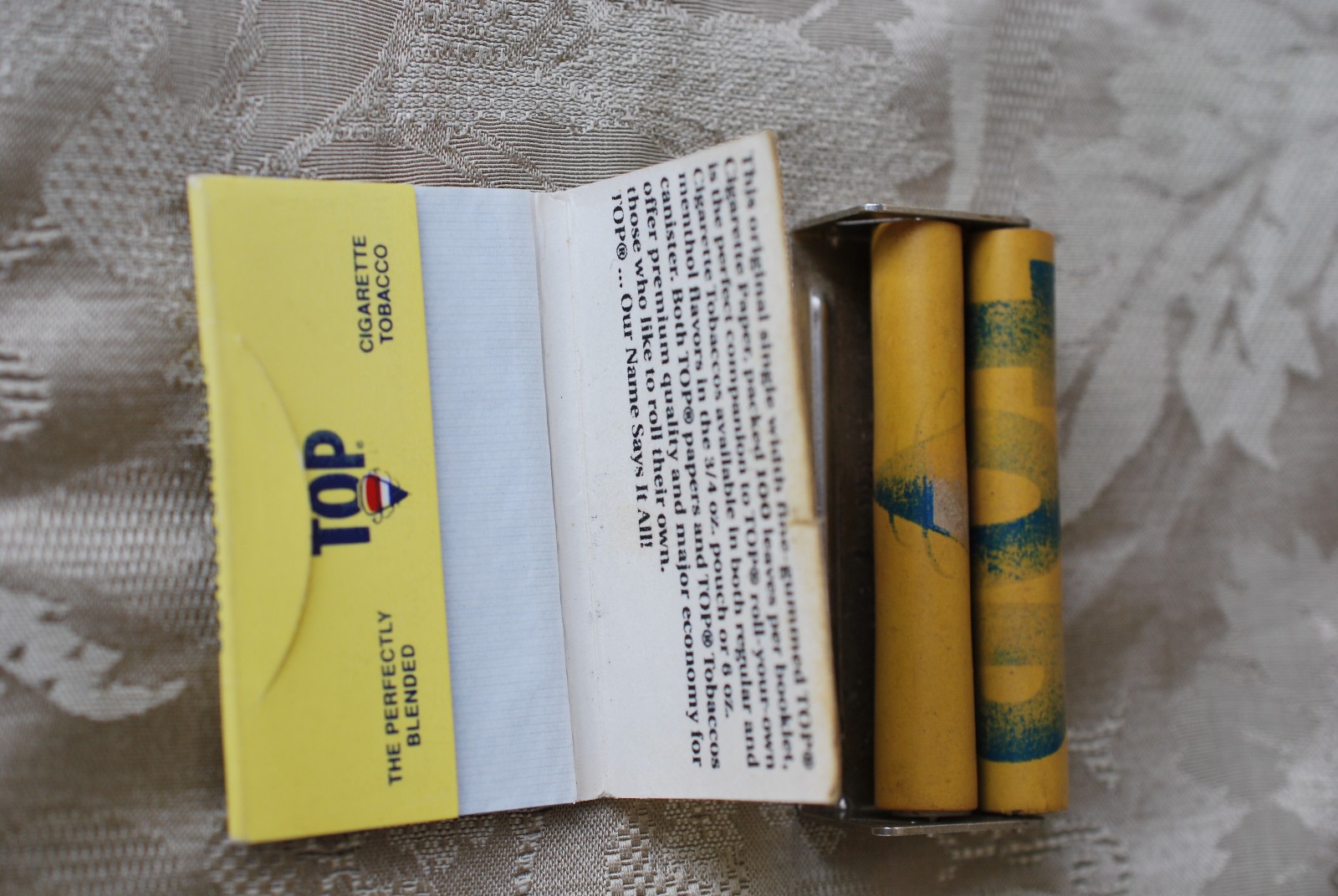 1991 Top Cigarette Roller & Instructions, Flints Papers & Tally-Ho Package Ruler