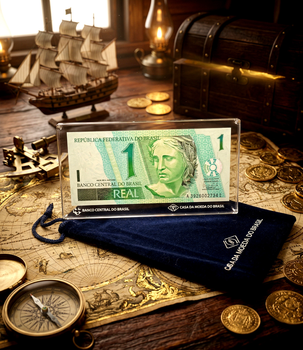 Brazil 1 Real Banknote Official Casa da Moeda do Brasil Acrylic Display Holder
