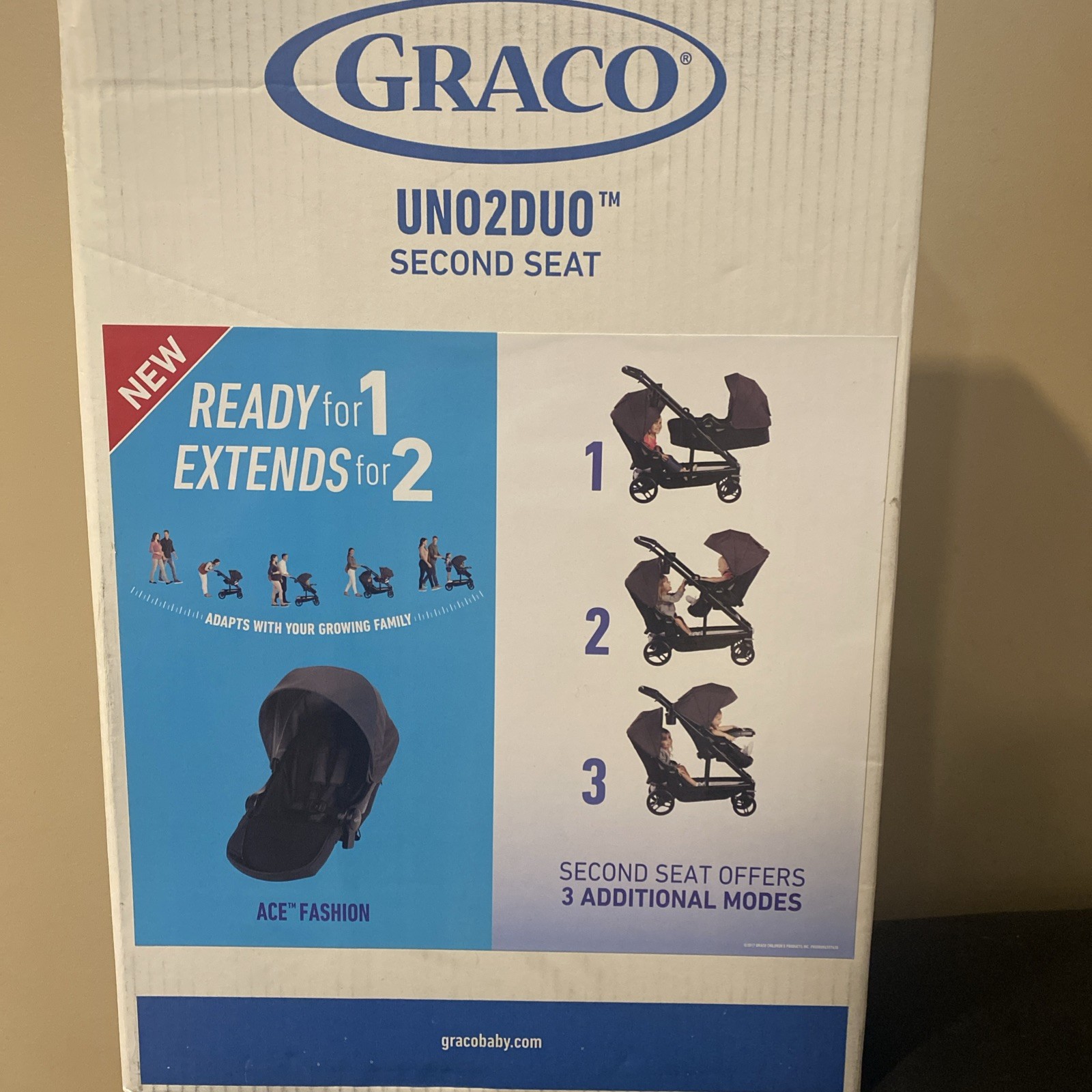 Graco Uno2Duo Stroller Second Seat, Ace Fashion w/Peek A Boo window UV50 canopy
