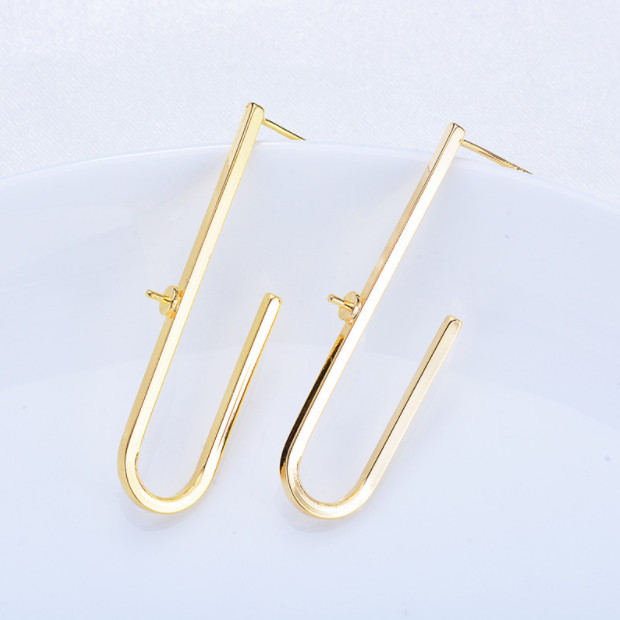 10pcs U Shape Pearl Stud Earrings,Half Drilled Pearl Mounts Earring Settings