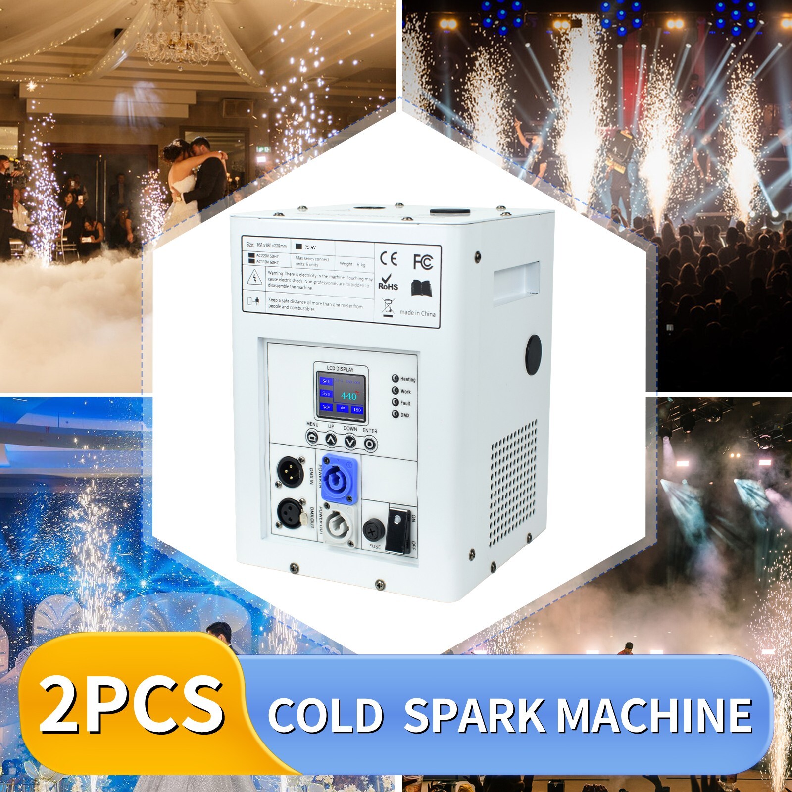 2PCS 750W Cold Spark Firework Machine DMX DJ Party Wedding Stage Effect w/Case