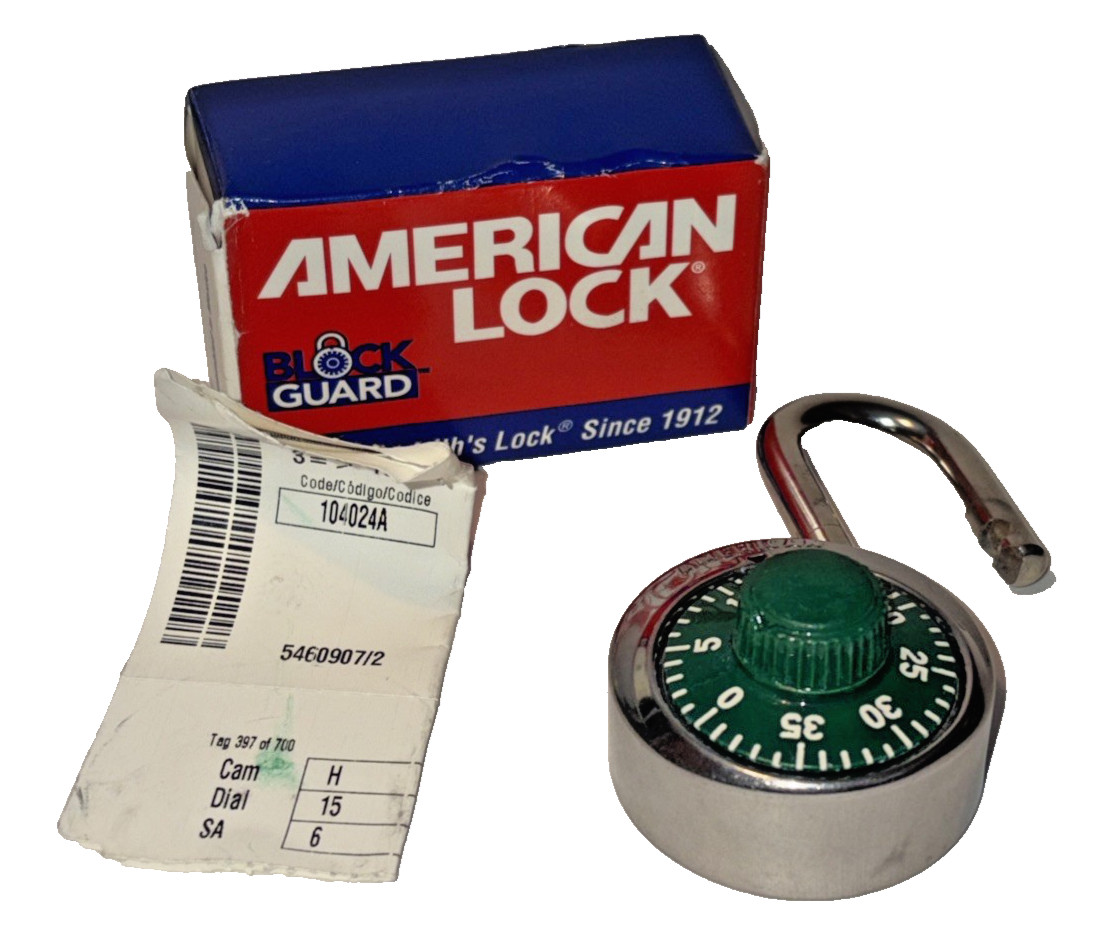 American Lock Company Combination Padlock A400KGRN Key Controlled New Old Stock*