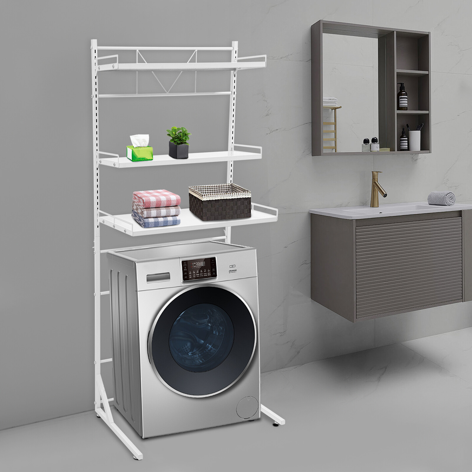 Multi-functional Three Tier Washing Machine Shelf, Laundry Room Storage Shelf
