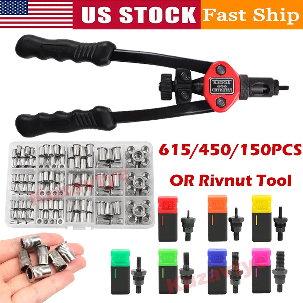 615PCS Rivet Nut Tool Kit Stainless Steel Metric Rivet Nut Combination (M3-M10)