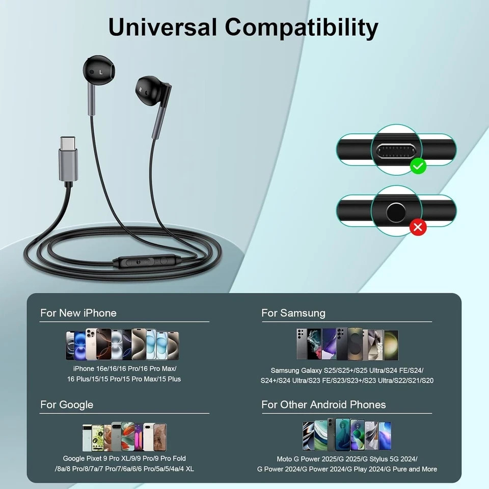 USB C Samsung Headphones Wired for Samsung Galaxy S25 Edge S24 Ultra S23 S22 S21