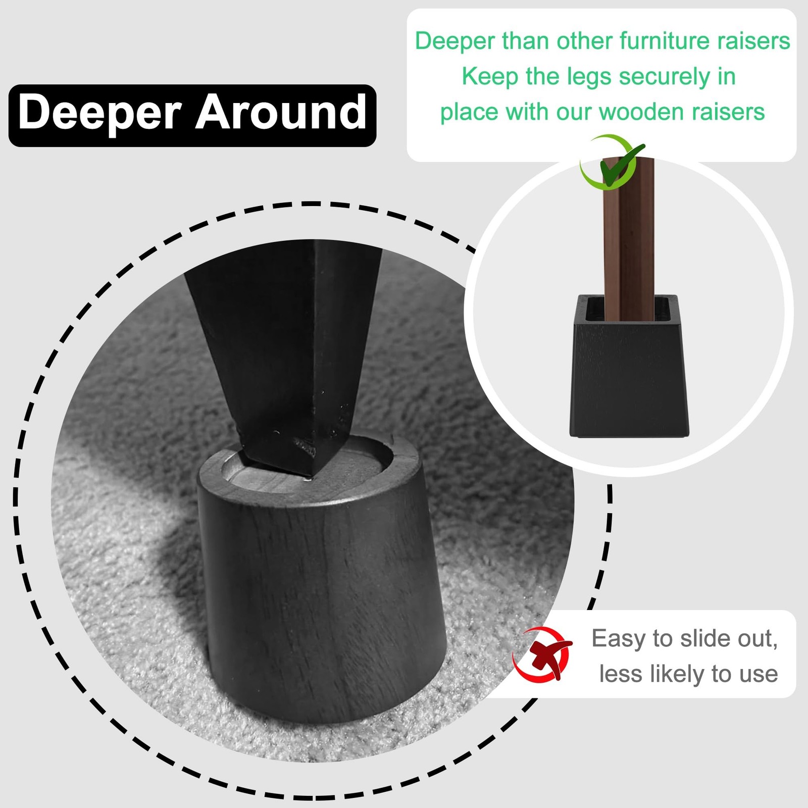 Wood Bed Risers Heavy Duty, Support Loading 2200lbs, 4 Pack Furniture Riser L...