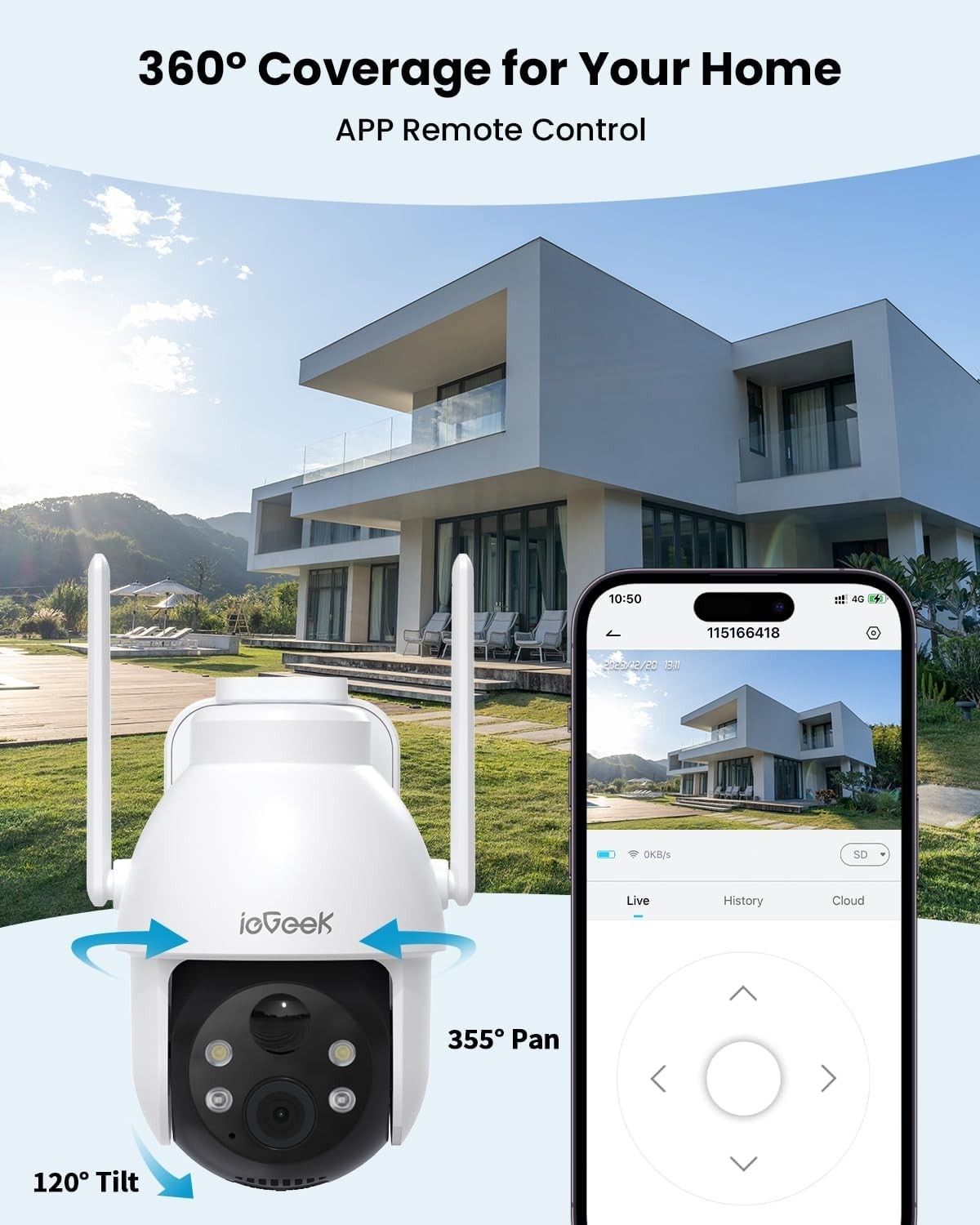 2PCS ieGeek Outdoor Solar Security Camera 360° Wireless Home WiFi Battery CCTV