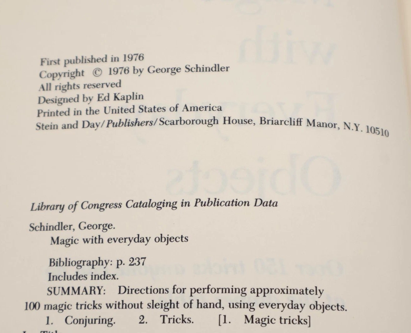 Magic With Everyday Objects by George Schindler (1976) (Book)