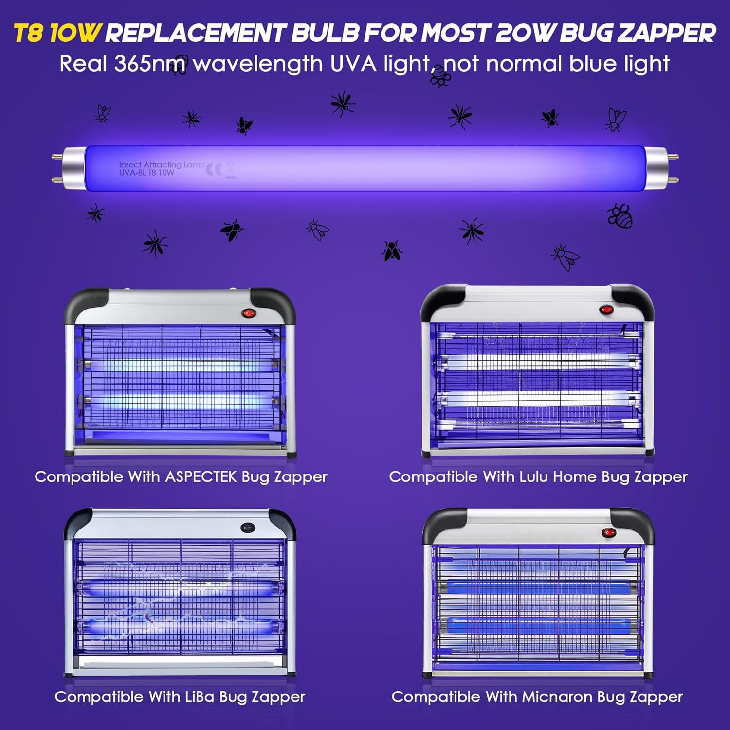 4 Pack Bug Zapper Replacement Light Bulbs 10W for 20W Indoor Bug Zapper, BL T8