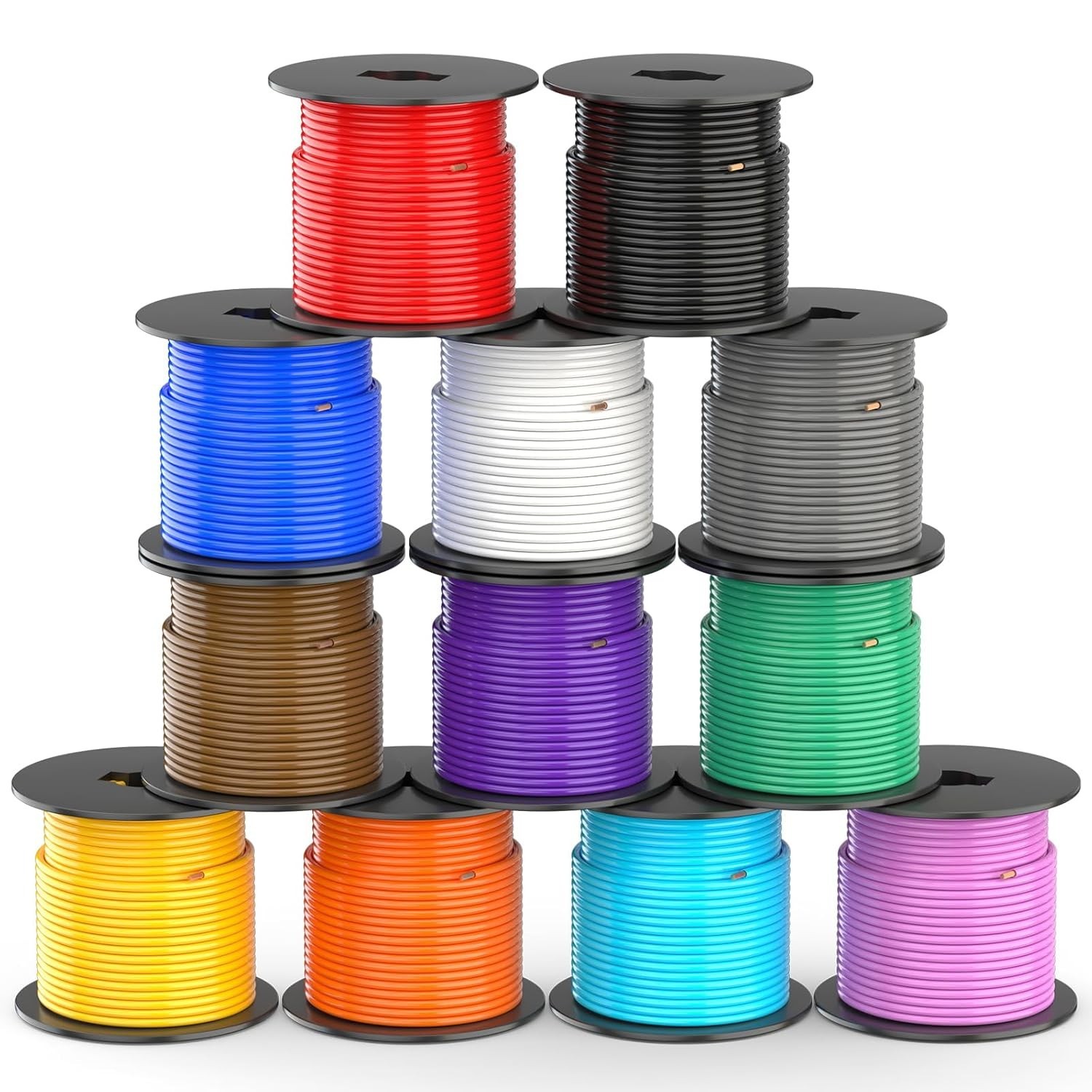 SUZCO 12 Pack 100FT Automotive Primary Wire Spools Enough 14 100FT, 12x Rolls