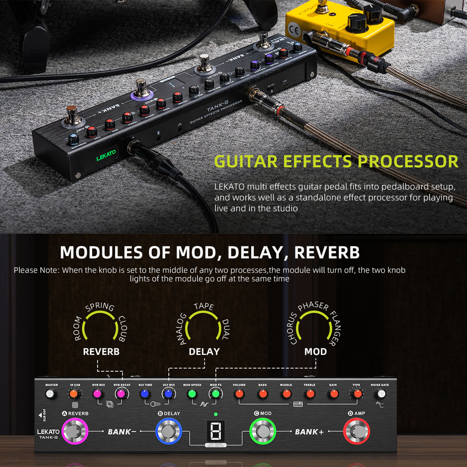 LEKATO Multi Effects Guitar Effects Pedal Processor 36 Presets Built-in 3000mAh