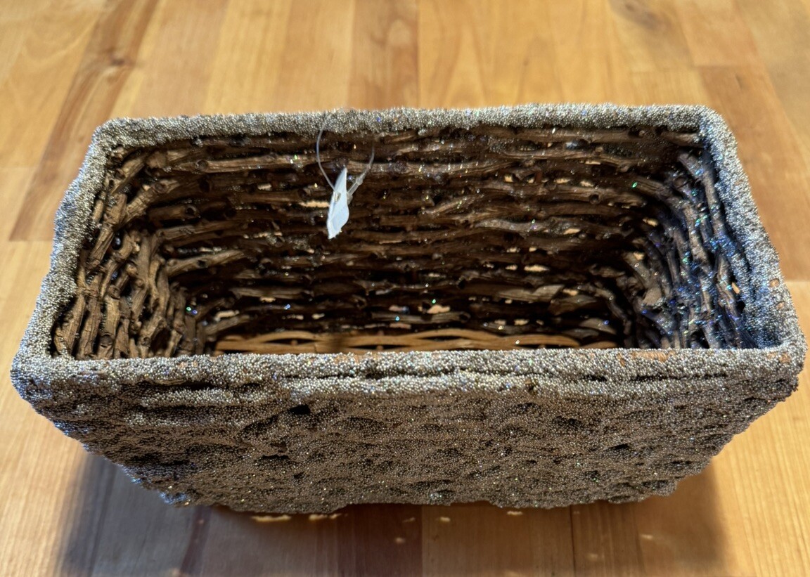 Wicker Basket With Glitter Little Beads Appears Snow Covered!! - Great Condition