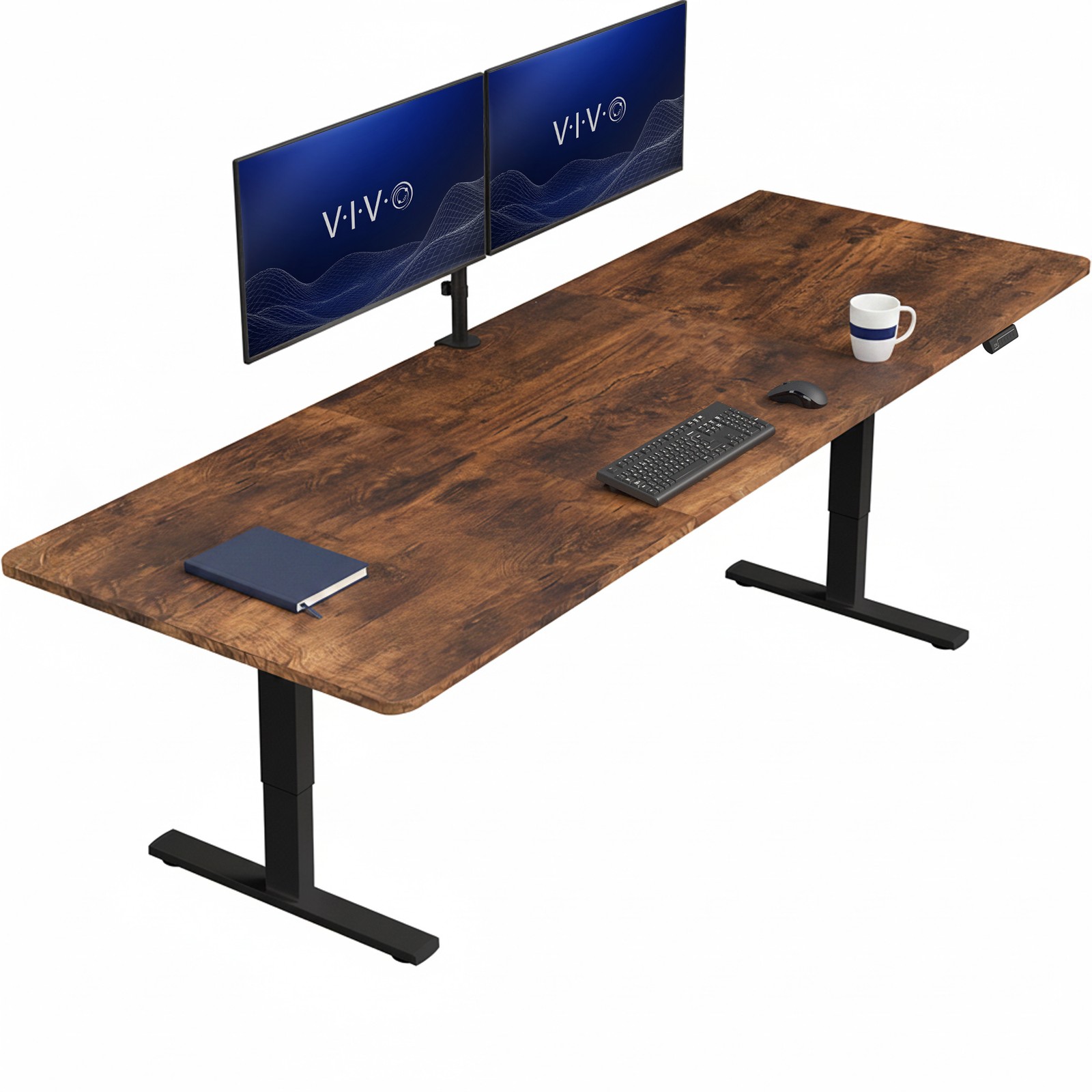 VIVO Electric 83” x 30” Stand Up Desk, Vintage Brown Table Top, Black Frame