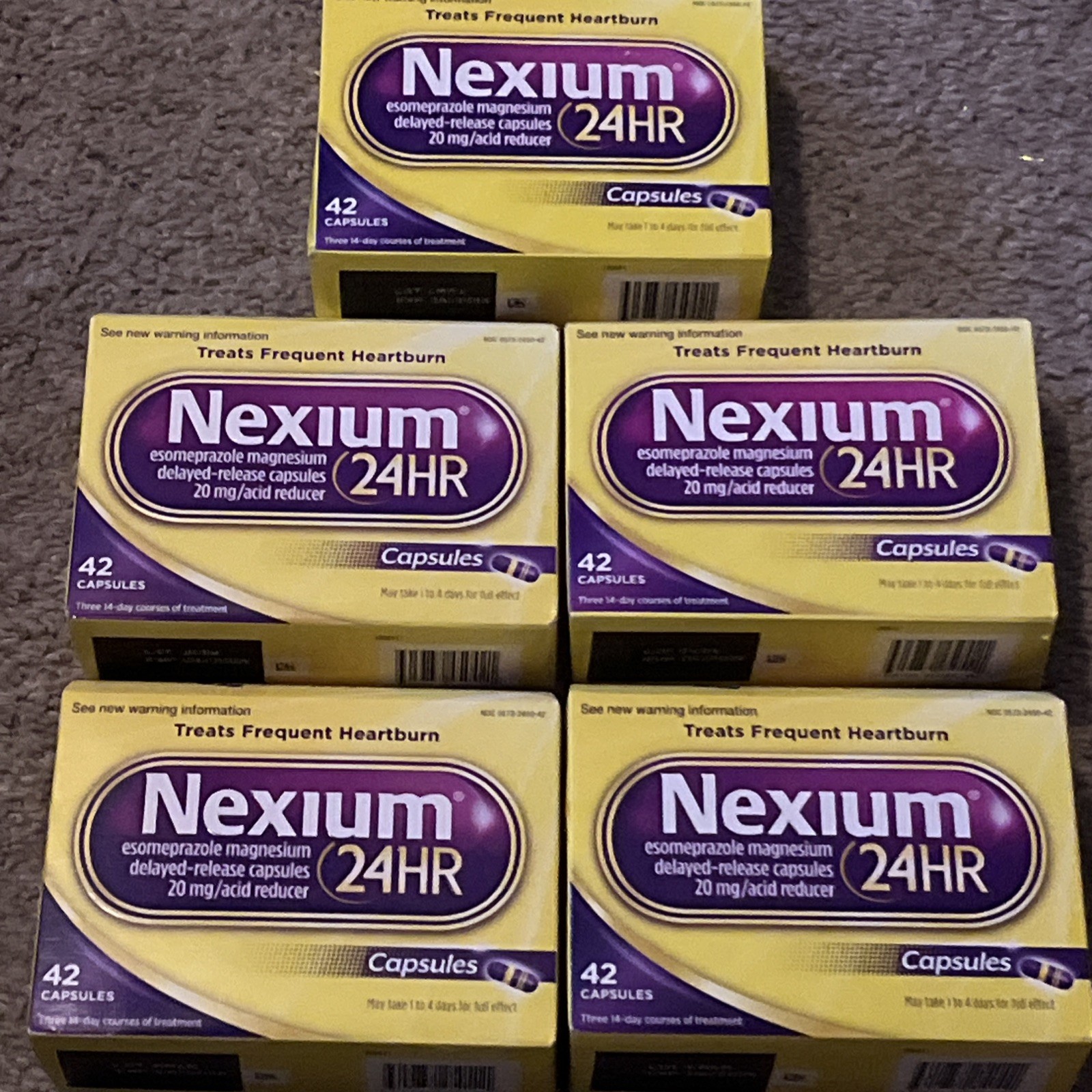 Nexium 24HR Acid Reducer Capsules for Heartburn Relief 5 Boxes 42ct Exp 2/27+