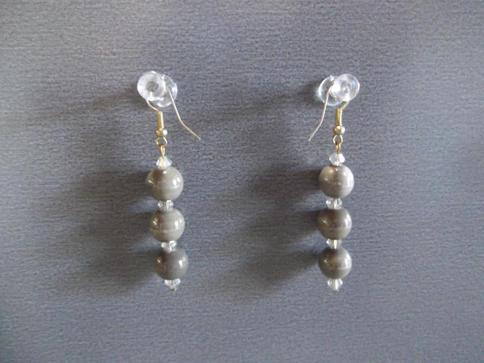 1 Pair Old Dangle Drop Acrylic Grayish Green? Beads 1.5"in Earrings