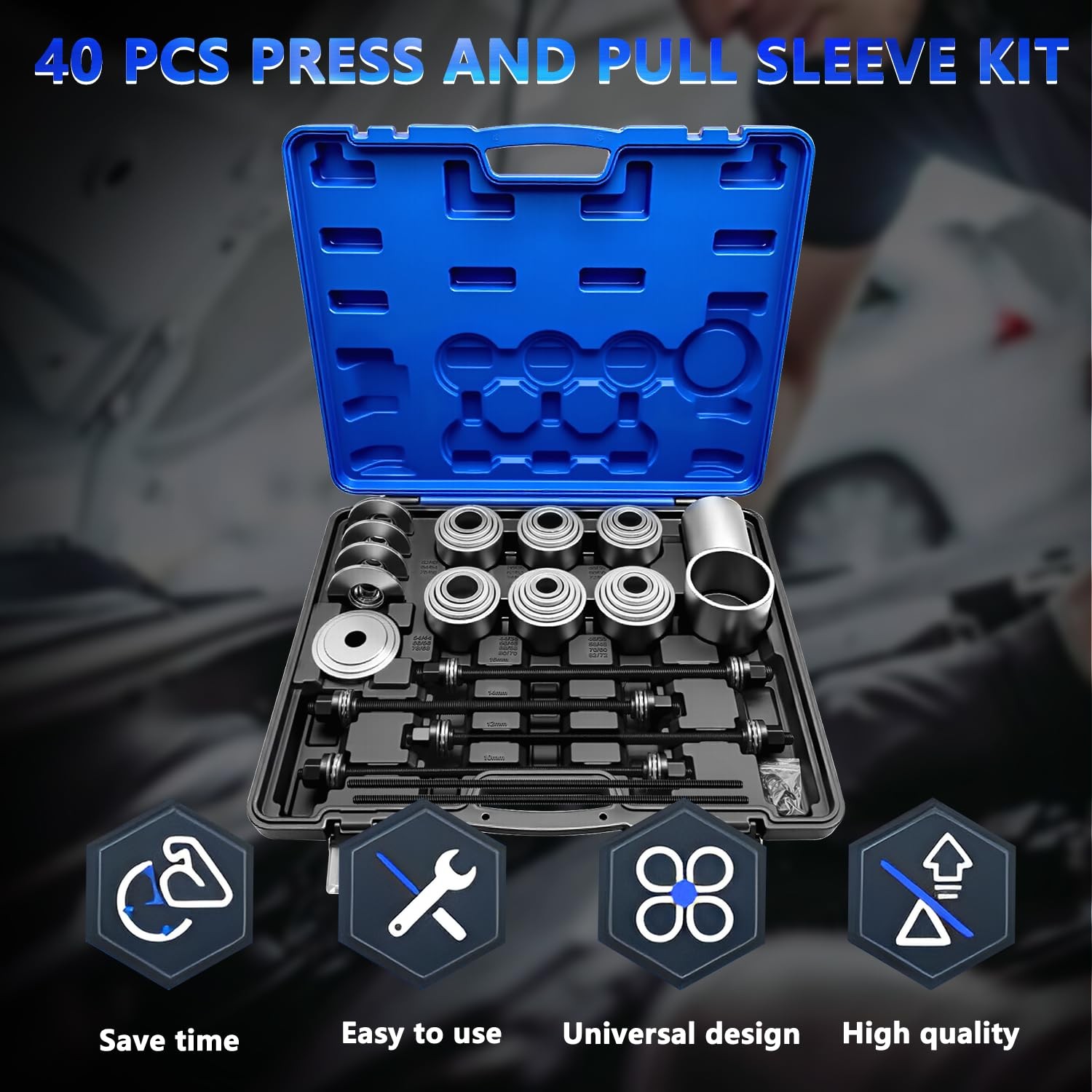 KTTOOL 40Pcs Pull and Press Sleeve Kit, Bushing Kit Extra Large, 40 Pcs
