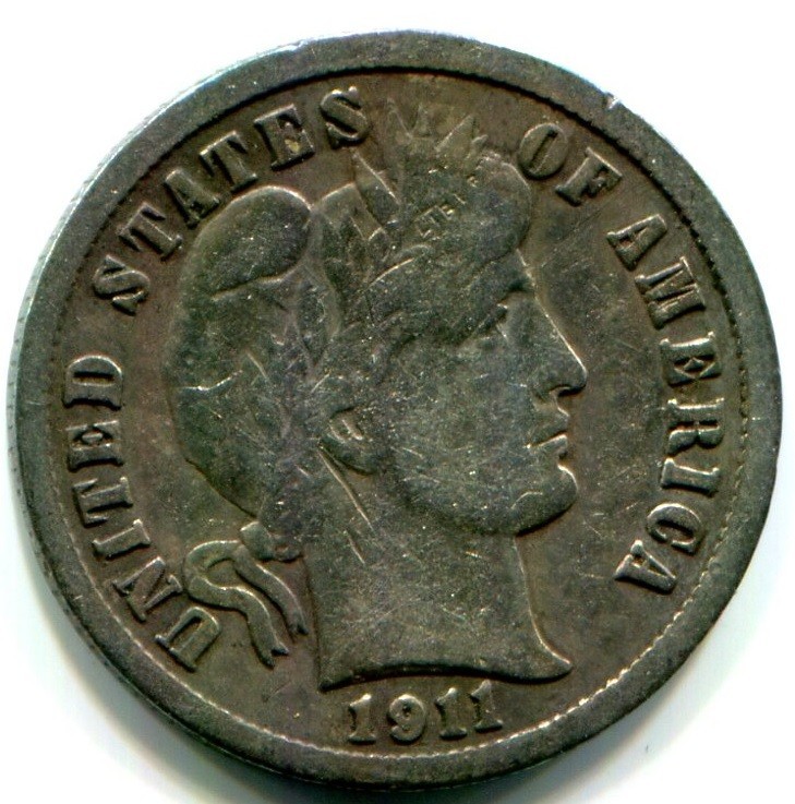 1911 Silver Barber Dime !!  Full Liberty !