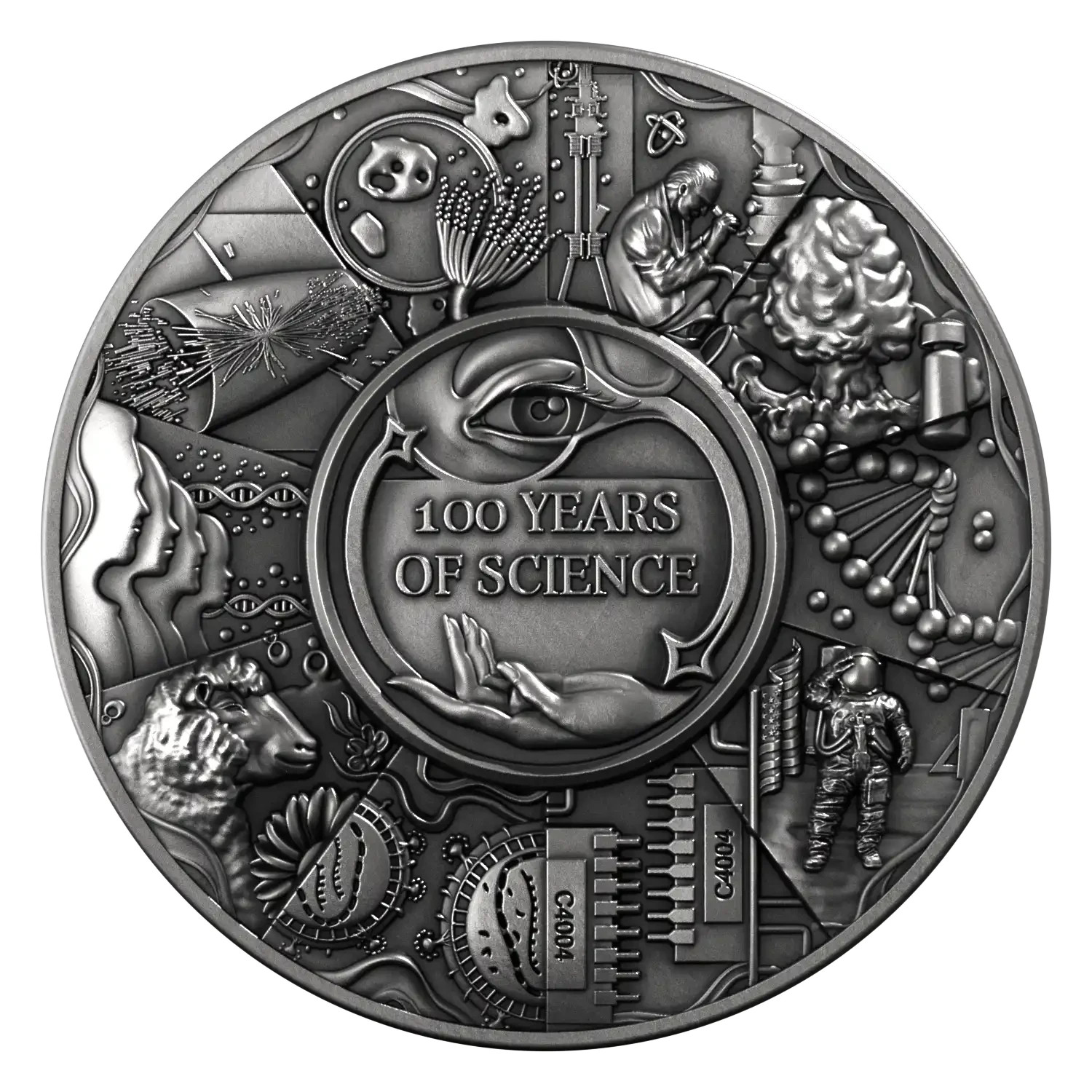 5 Dollars Silver Coin “100 Years of Science” DNA, Moon Landing, Higgs ...