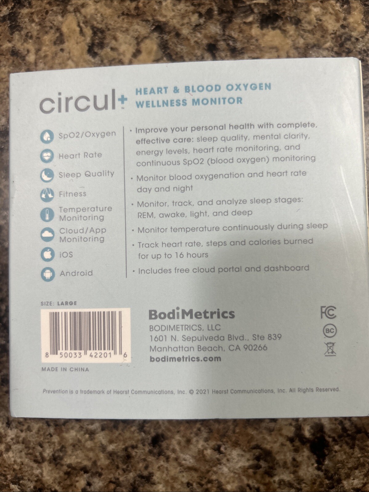 Prevention circul+ Wellness Monitor Ring Size Large For SP02 BP HR Sleep Temp