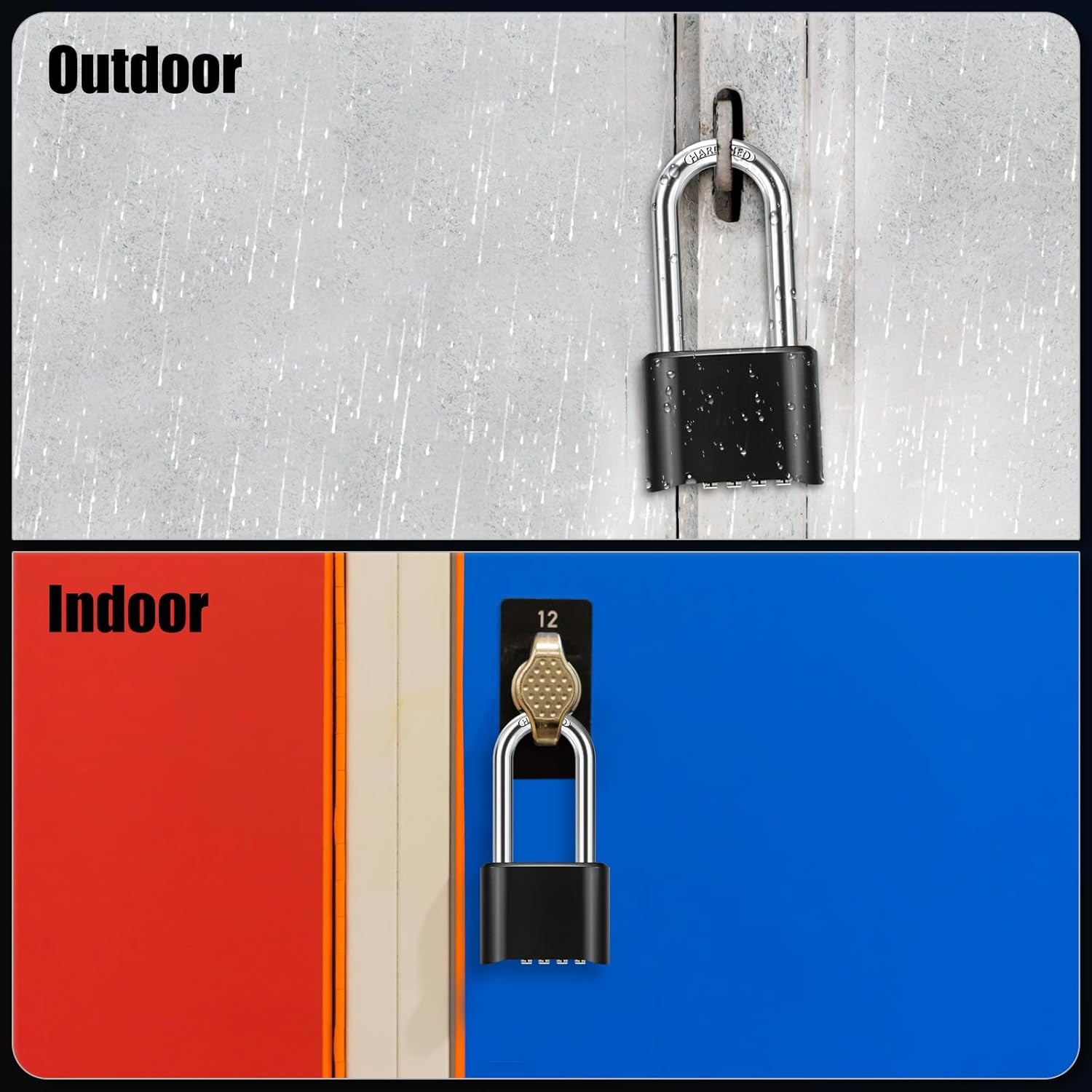 2.5in Long Shackle Combination Lock, 2 Pack Large Outdoor Weatherproof Padlock,