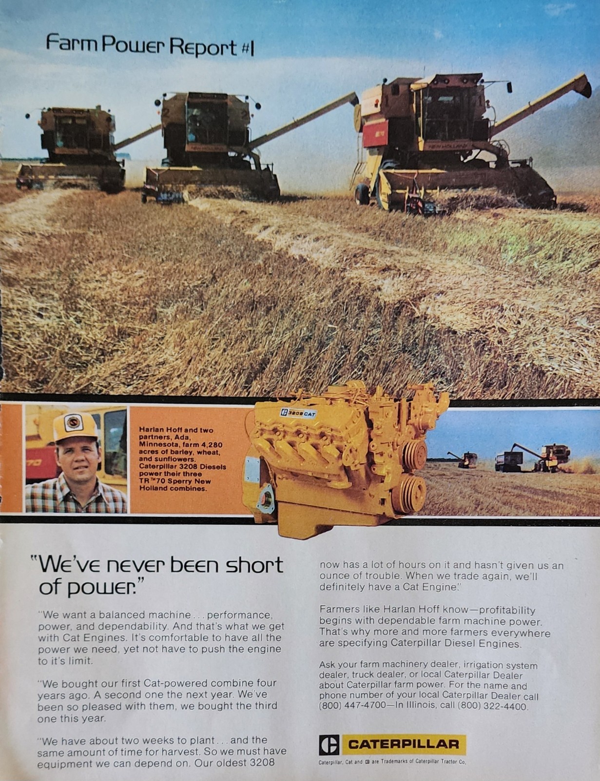 Caterpillar Combine Equipment Picture Magazine Ad Vtg Original Decor Wall Art