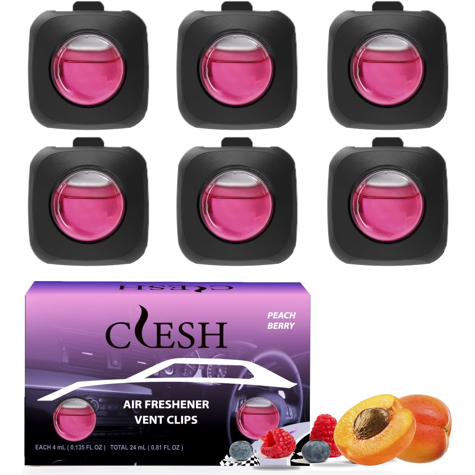 Car Air Fresheners, Peach Berry, 6-Pack, 4ml Each, Car Air Freshener vent cli...